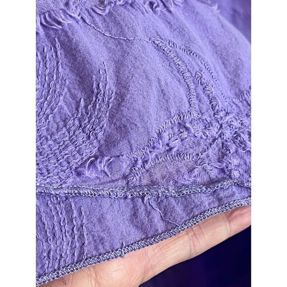 Cottonseed Top Women M Purple Floral Embroidery Retro 80s Neutral Hippie Classic - Picture 7 of 11